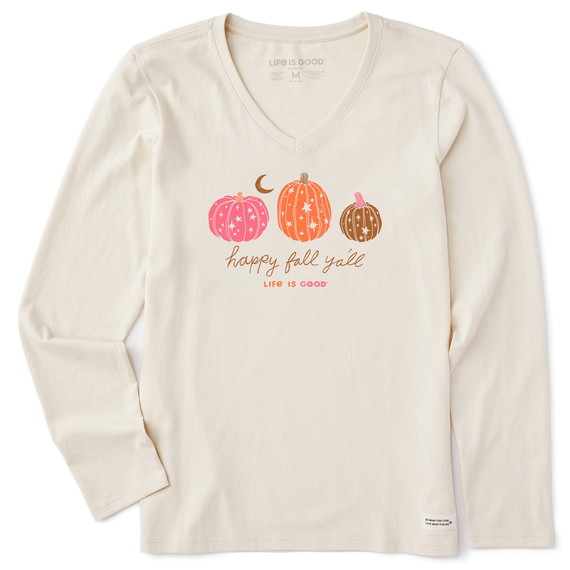 Life Is Good Women's Woodcut Celestial Pumpkins Long-Sleeve Crusher Vee - Putty White Putty White