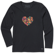 Life Is Good Women's Woodcut Leaf Heart Long-Sleeve Crusher-LITE Vee - Jet Black Jet Black