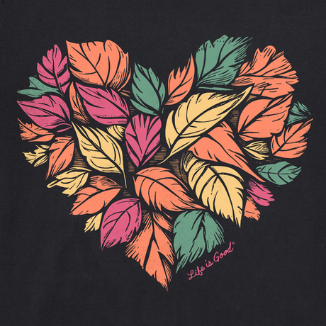 Life Is Good Women's Woodcut Leaf Heart Long-Sleeve Crusher-LITE Vee - Jet Black