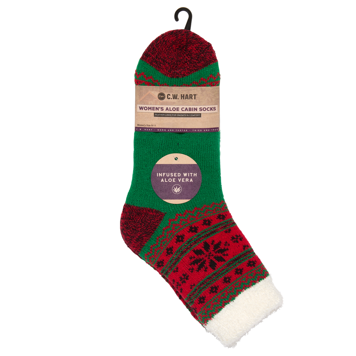 C.W. Hart Cozy Cabin Xmas Snowflake Sock With Aloe - Red/Green Red/Green