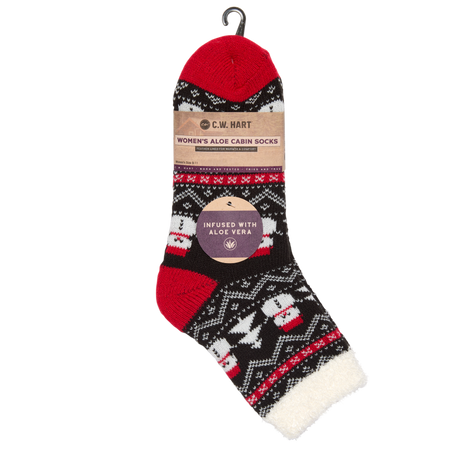 C.W. Hart Cozy Cabin Xmas Snowman Sock With Aloe - Red/Black/White Red/Black/White