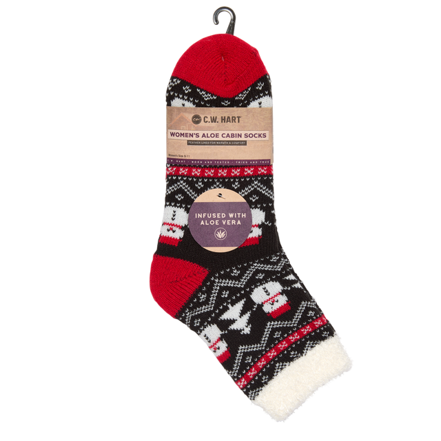 C.W. Hart Cozy Cabin Xmas Snowman Sock With Aloe - Red/Black/White Red/Black/White