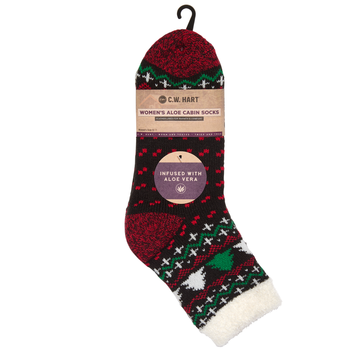 C.W. Hart Cozy Cabin Xmas Tree Sock With Aloe - Black/Red Black/Red