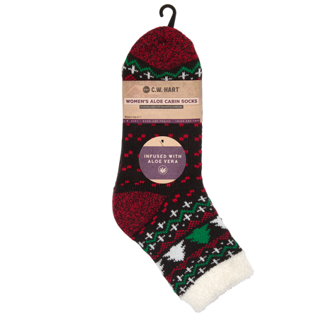 C.W. Hart Cozy Cabin Xmas Tree Sock With Aloe - Black/Red Black/Red