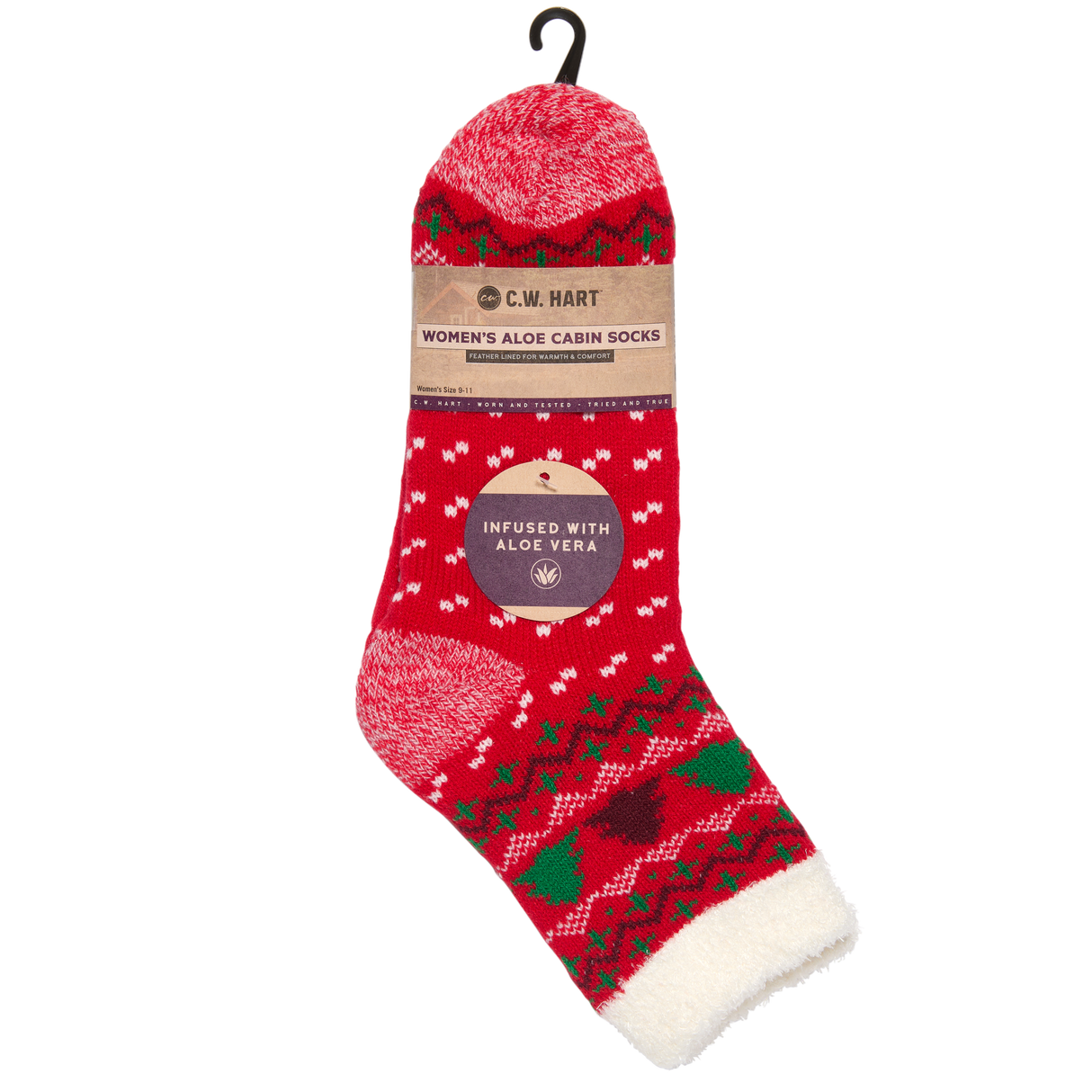 C.W. Hart Cozy Cabin Xmas Tree Sock With Aloe - Red/White Red/White