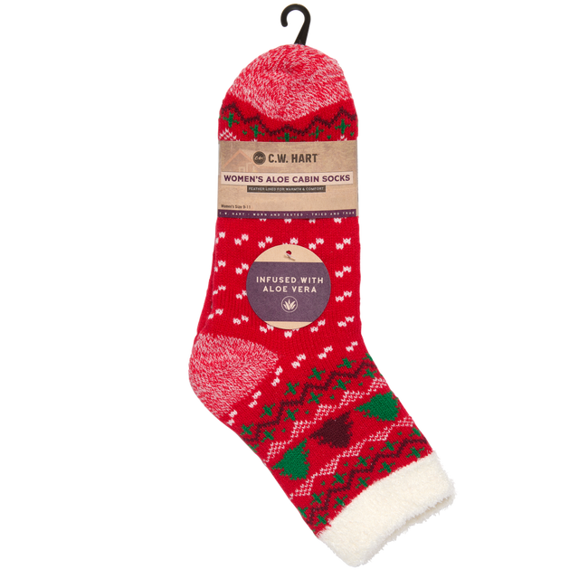 C.W. Hart Cozy Cabin Xmas Tree Sock With Aloe - Red/White Red/White