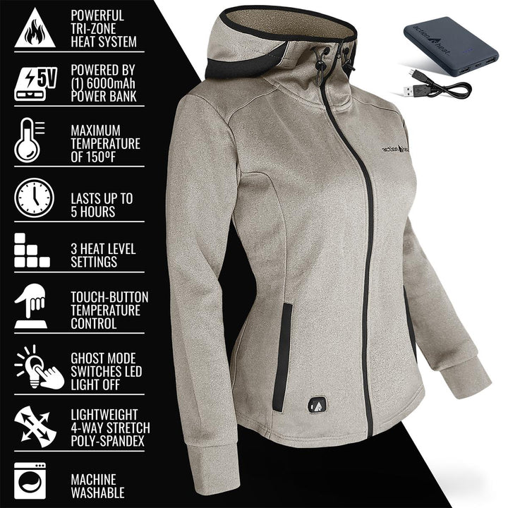 Action Heat Women's 5V Battery Heated Slim Fit Hoodie - Antarctica White Antarctica White