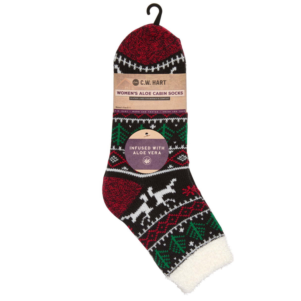 C.W. Hart Cozy Cabin Xmas Reindeer Sock With Aloe - Black/Red/White Black/Red/White