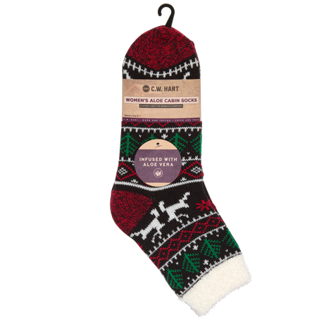 C.W. Hart Cozy Cabin Xmas Reindeer Sock With Aloe - Black/Red/White Black/Red/White