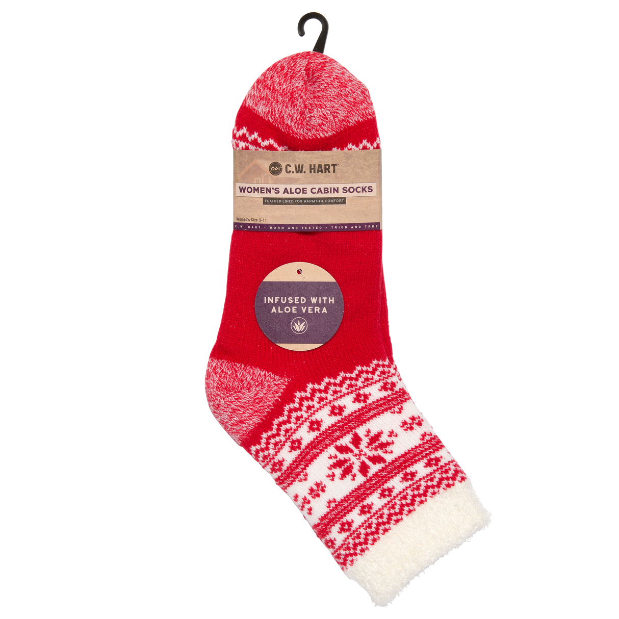 C.W. Hart Cozy Cabin Xmas Snowflake Sock With Aloe - Red/White Red/White