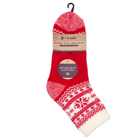 C.W. Hart Cozy Cabin Xmas Snowflake Sock With Aloe - Red/White Red/White