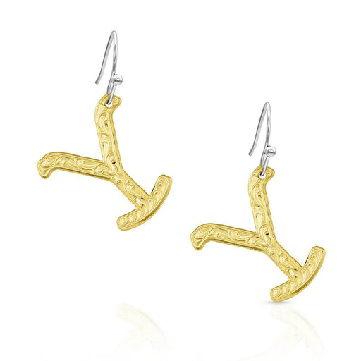 Montana Silversmiths Yellowstone Y Brand Gold Earrings Gold