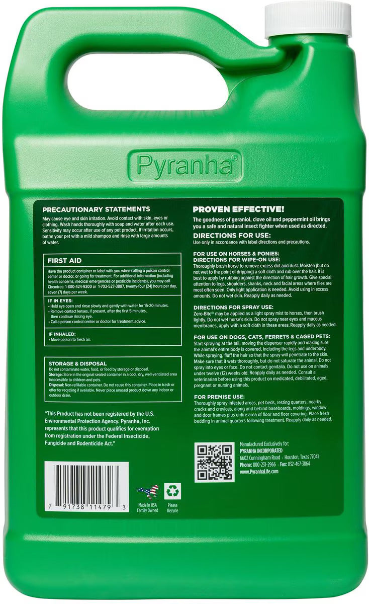 Pyranha Zero-Bite Natural Insect Repellent - (32oz & 1 Gal)