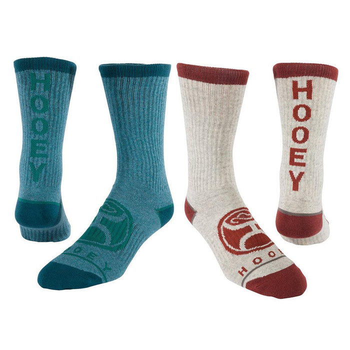 Hooey Athletic Crew Socks - 2 Pack Teal / Grey & Oatmeal