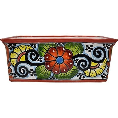 Avera - Products Ceramic Planter, Rectangular, Double-fired, Hand-painted, 12-in.