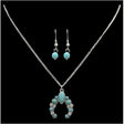 Silver Strike Squash Blossom Turquoise Stone Jewelry Set - Silver & Turquoise Silver & Turquoise