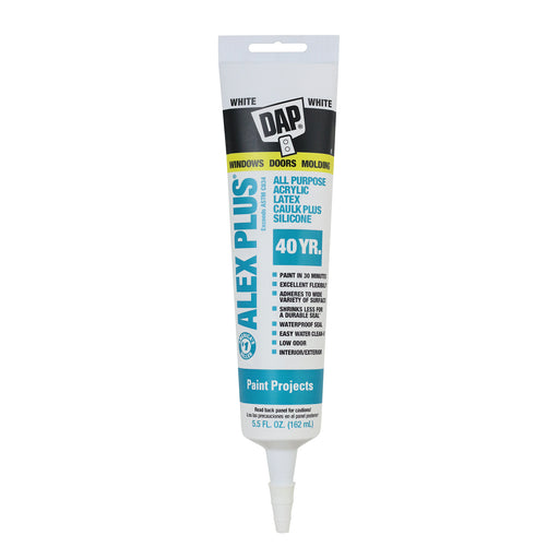 Dap Inc. ALEX PLUS All Purpose Acrylic Latex Caulk Plus Silicone - White 5.5 oz. / White