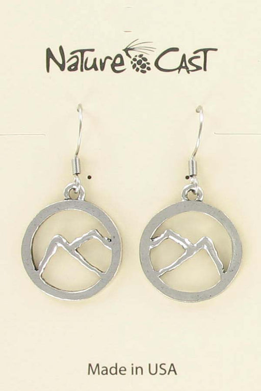 Nature Cast Metalworks Cutout Mountains In Circle Dangle Earring