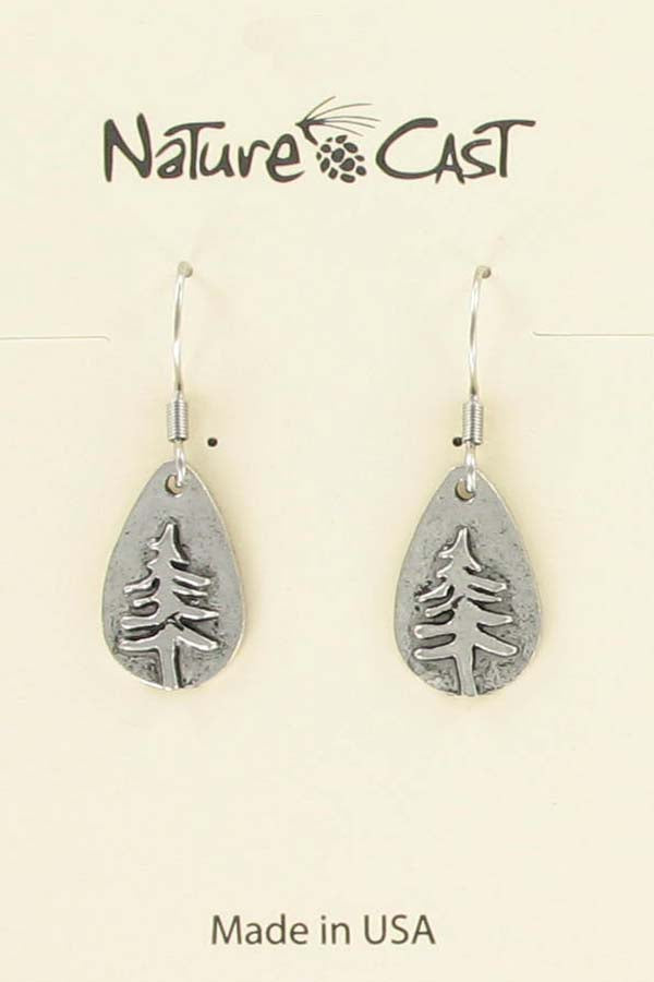 Nature Cast Metalworks Teardrop Pine Tree Dangle Earring