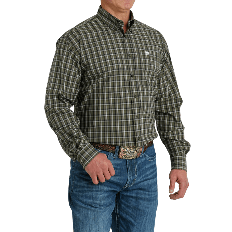 Cinch Men's Plaid Button-Down Long Sleeve Western Shirt - Olive Olive