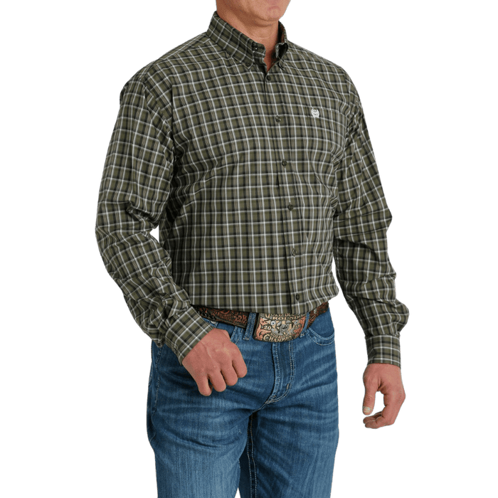 Cinch Men's Plaid Button-Down Long Sleeve Western Shirt - Olive Olive