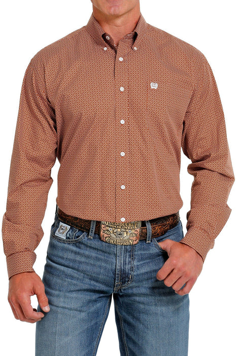 Cinch Men's Geometric Print Button-Down Long Sleeve Western Shirt - Floral Brown Brown