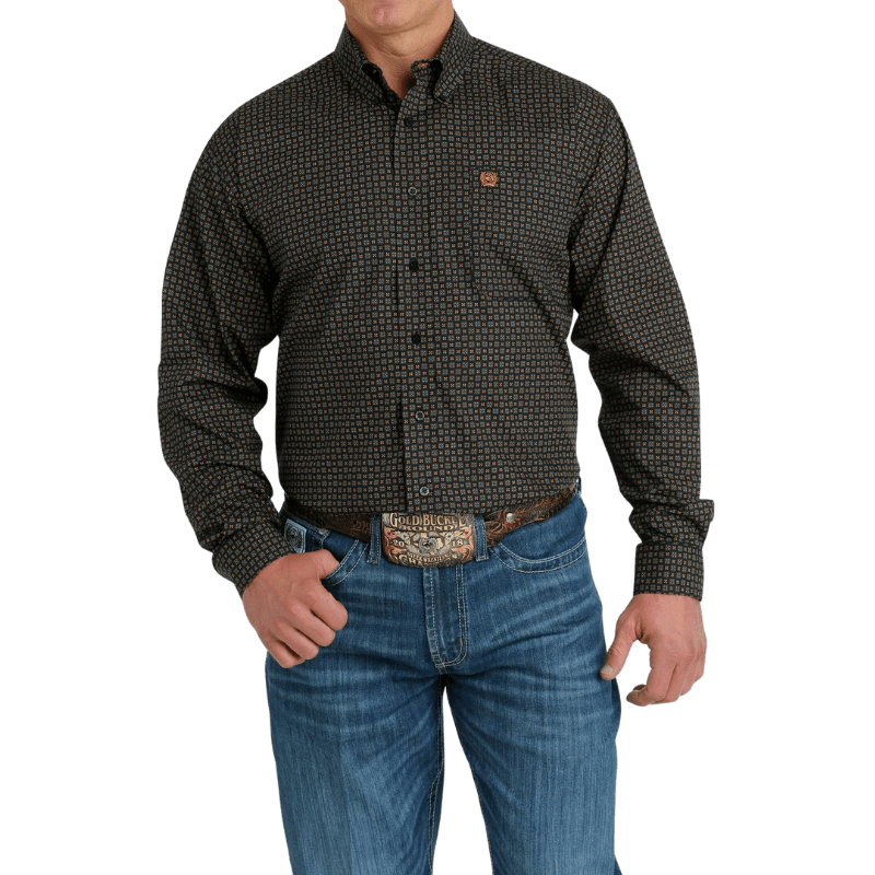 Cinch Men's Geometric Print Button-Down Long Sleeve Western Shirt - Black Floral Black