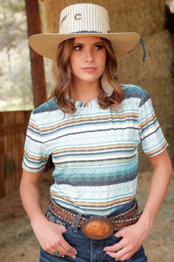 Cruel Girl Women's Serape Stripe Tee Teal Serape