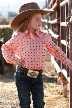 Cruel Girl Girls Geometric Print Western Shirt Peach / Navy