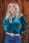 Cruel Girl Women's Girlfriend Fit Velvet Western Shirt - Teal - (CTW7383009) Teal