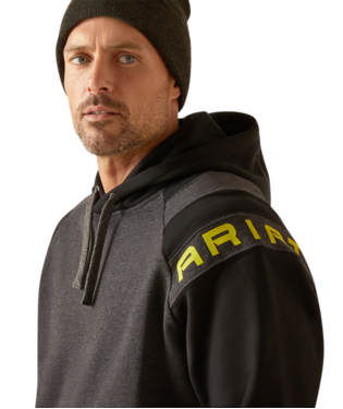 Ariat Rebar Workman Colorblock Logo Hoodie Black  /  Charcoal Heather /  / Regular