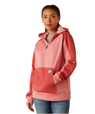 Ariat Rebar Colorblocked 1/2 Zip Hoodie Mauve Glow  /  Mineral Red /  / Regular