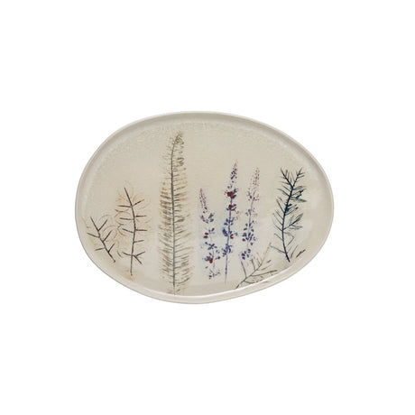 Creative Co-op Debossed Stoneware Floral Platter