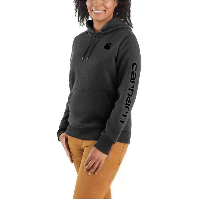 Carhartt Women's Relaxed Fit Midweight Logo Sleeve Graphic Hoodie Carbon Heather / REG