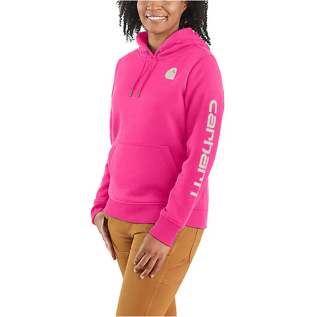 Carhartt Women's Relaxed Fit Midweight Logo Sleeve Graphic Hoodie Pink Glow / REG