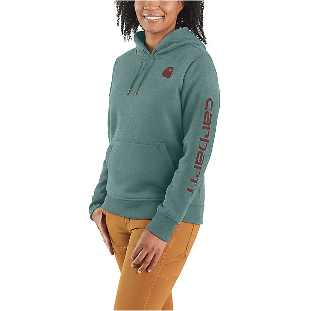 Carhartt Women's Relaxed Fit Midweight Logo Sleeve Graphic Hoodie Sea Pine Heather / REG