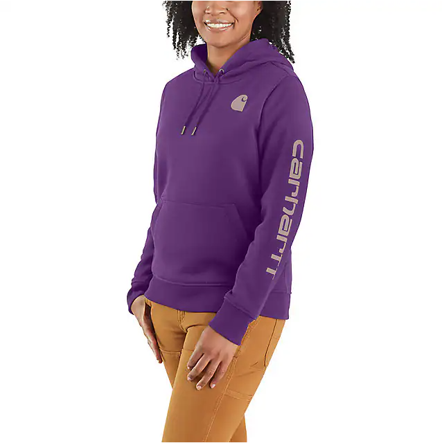 Carhartt Women's Relaxed Fit Midweight Logo Sleeve Graphic Hoodie True Purple / REG