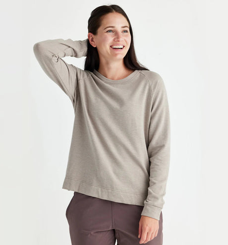 Free Fly Apparel Women's Bamboo Lightweight Fleece Crewneck Pullover Heather stone