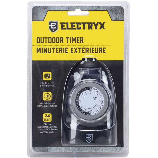 Electryx Mechanical 3-Prong Outdoor Timer Black