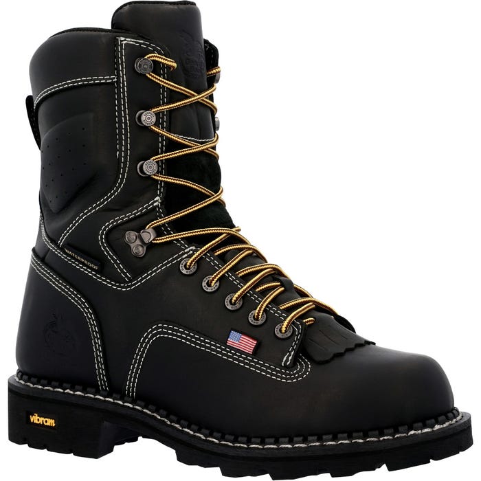 Georgia Boot Men's Black Plain Toe 8" Usa Made Logger Work Boot Black