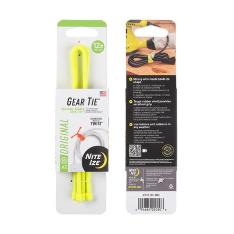 Nite Ize Gear Tie Reusable Rubber Twist Tie 2 Pk - Neon Yellow 12 In Neon yellow