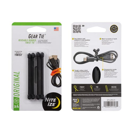 Nite Ize Gear Tie Reusable Rubber Twist Tie 2 Pk - Black 18 In Black