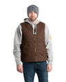 Berne Men's Heartland Sherpa-lined Washed Duck V-neck Vest Bark