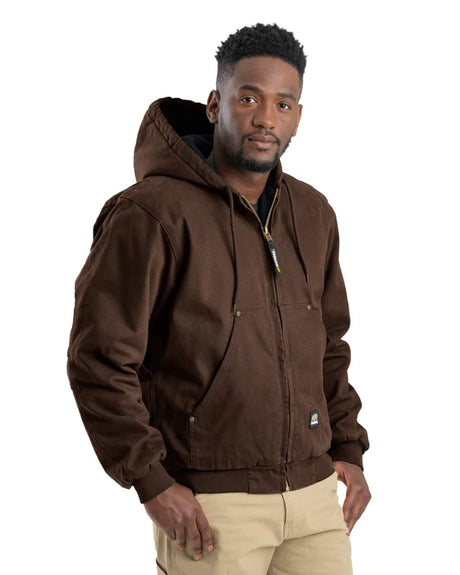 Berne Men's Heartland Washed Duck Hooded Work Jacket Bark