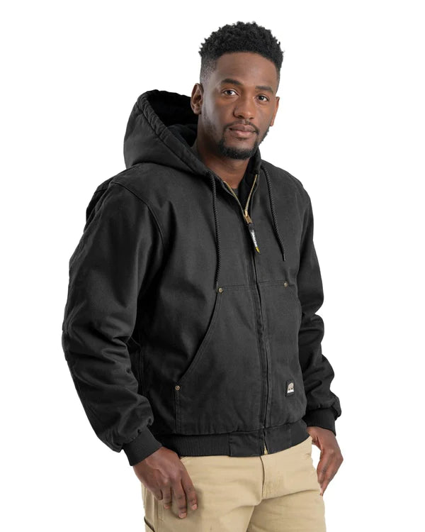 Berne Men's Heartland Washed Duck Hooded Work Jacket Black