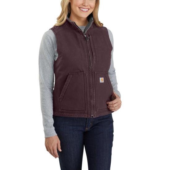 Carhartt Women's Relaxed Fit Washed Duck Sherpa Lined Mock Neck Vest V26 blackberry