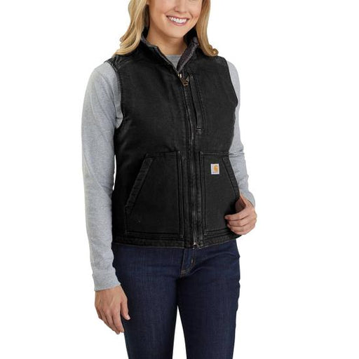 Carhartt Women's Relaxed Fit Washed Duck Sherpa Lined Mock Neck Vest Blk black