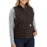 Carhartt Women's Relaxed Fit Washed Duck Sherpa Lined Mock Neck Vest Dark brown