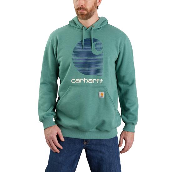 Carhartt Men's Rain Defender Loose Fit Midweight Logo Graphic Hoodie late Green Heather / REG / S