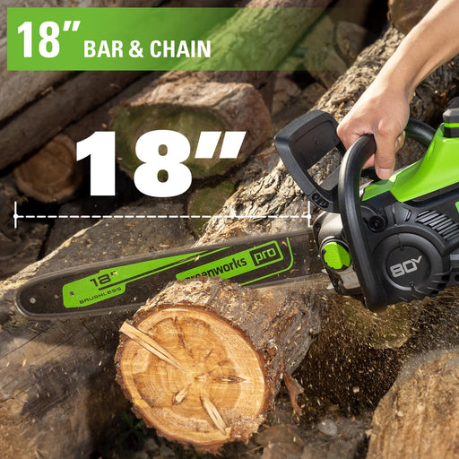 Greenworks 80V 18-inch Cordless Battery Chainsaw with 4.0Ah Battery & Rapid Charger